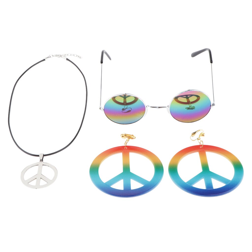 Peace Sign Necklace Earring Hippie Sun Glasses Hippie Accessories
