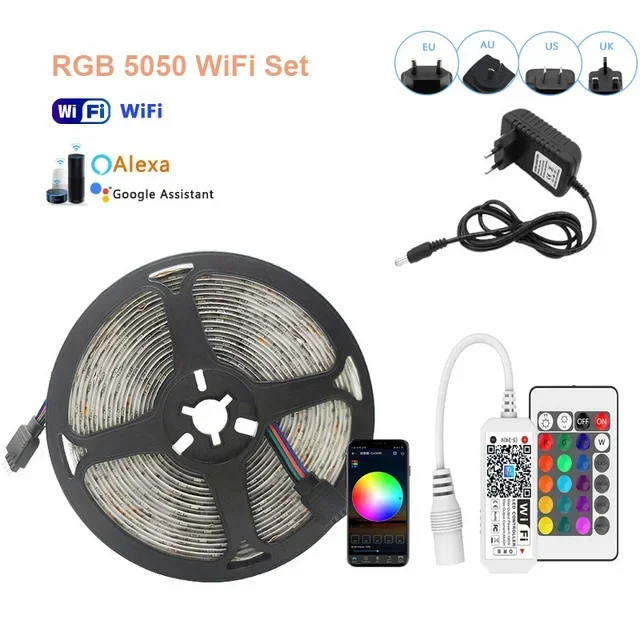 Tira de luces Led Rgb, cintas adhesivas impermeables para exteriores, 12V, 5050, 5M, 10M, 15M, 18/30/60 Led/M, cadena de hielo, decoración de luz para habitación: YELLOW / ROSE / 0-5 W / 5 m