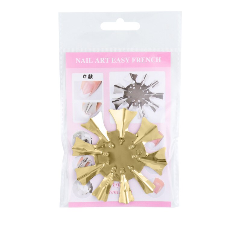 Pochoir pour faux-ongles français, modèle de d'ongles français, ombre ovale en V, coupe-bordure, outil d'art des ongles multi-tailles NF1834, 1 pièces: C  Gold