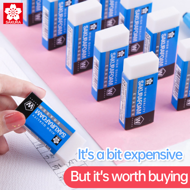 5 stk. sakura skumviskelæder, skitsetegning, kunstviskelæder, ultrarent, elevviskelæder, skoleartikler, leverandør