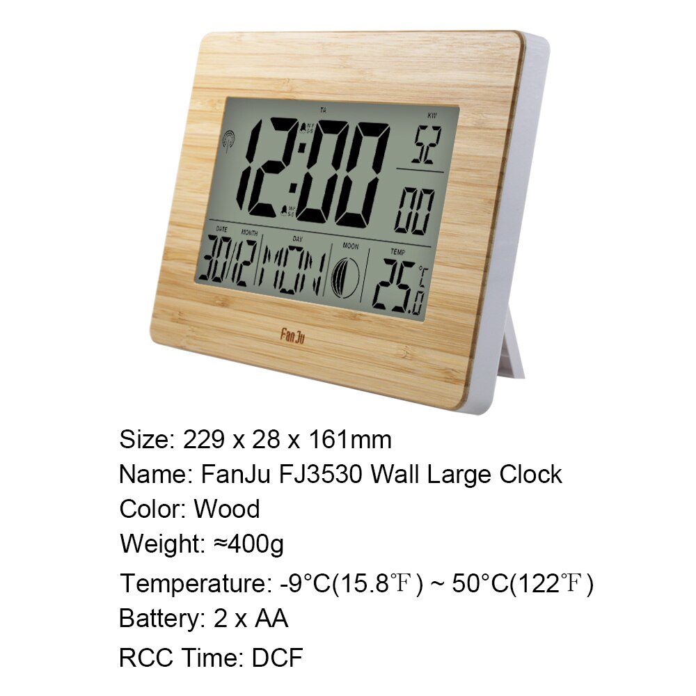 Fanju Dcf Digitale Wandklok Alarmhome Interieur Temperatuur Tafel Nachtkastje Woonkamer Decoratie Thermometer Maanfase Horloges