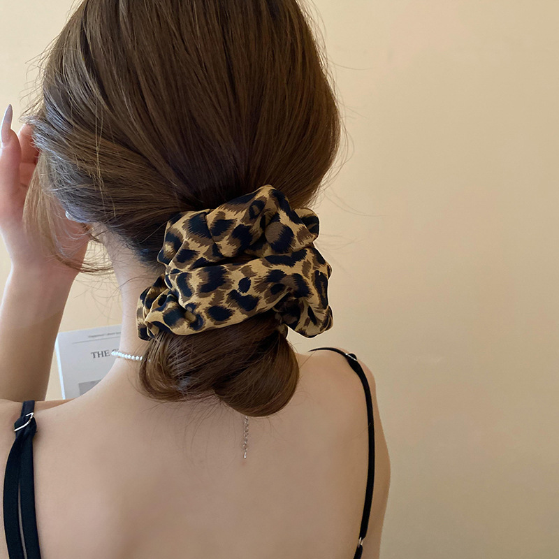 Retro leopardo impressão cabelo scrunchie alta rabo de cavalo corda elástica laço de cabelo clássico outono inverno acessório de cabelo para mulheres meninas