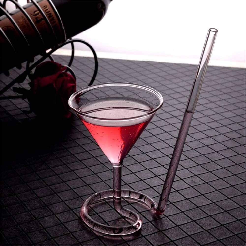 Screw Spiral Straw Molecular Cocktail Glass Bar Party Wine Glass Martini Champagne Glass Wine Glass Charm for Home Bar