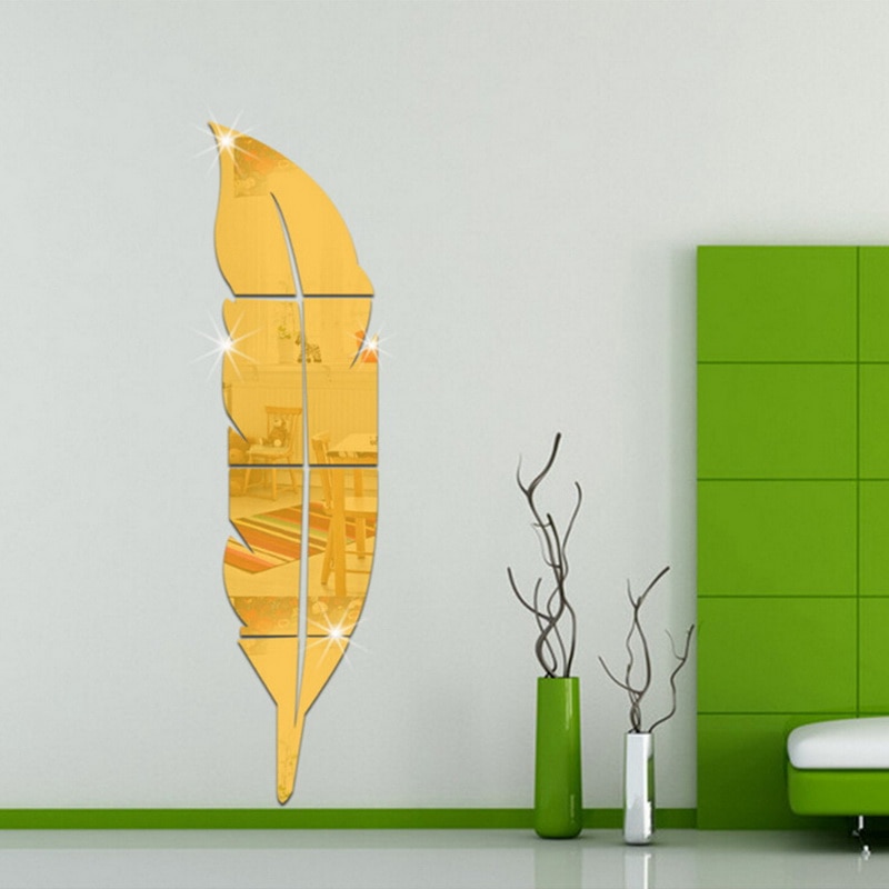 Diy fjer plume 3d spejl væg klistermærke til stue kunst hjem indretning vinyl mærkat akryl klistermærke vægmaleri vægdekoration