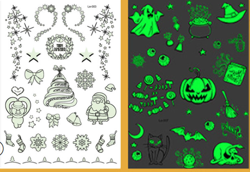 Luminous Stickers Decals Glow in the Dark decoration Fluorescent Cute smiley face stickers Christmas Halloween Luminous Sticker: M