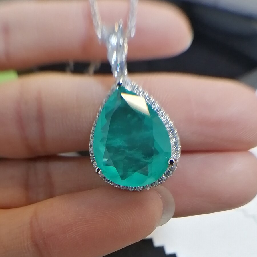 Luomansi em forma de coração paraiba turmalina conjunto de jóias anel aberto/brincos/colar festa de aniversário feminino presentes: Necklace