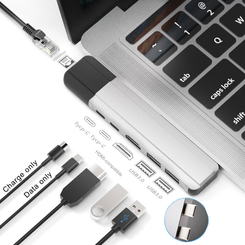 Mosible USB C Hub Thunderbolt 3 Dock with HDMI-compatible Rj45 1000M Adapter TF SD Reader PD 3.0 for MacBook Pro/Air M1 Type-c: Rj45 Silver