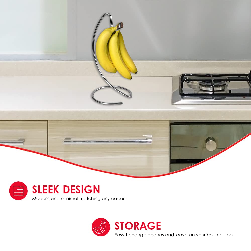 Moderne bananophæng - frugtophængstræstativ med krog i rustfrit stål til at holde bananer friske til opbevaring af mad i køkkenbordet
