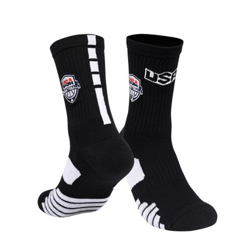 Mens Basketball Socks Terry Cushion Pad Thick Clubs Players Socks with Text logo Fast: Black