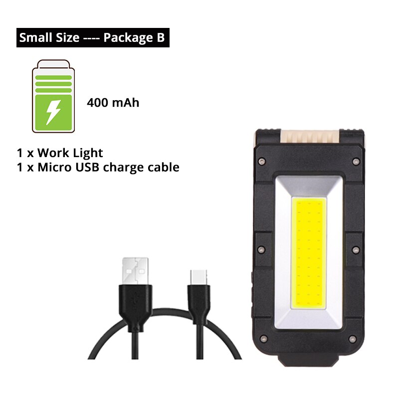 Luz de trabajo COB recargable USB linterna LED portátil Ajuste de 180 grados inferior con magnético adecuado para acampar: Small size-Package B