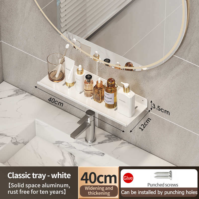 Wasserhahn-Aufbewahrungstablett, Badezimmer-Aufbewahrungsregal, WC mit Spiegel vorne, Waschbecken, Waschbecken, nicht perforiertes Badezimmerregal: Pflaume