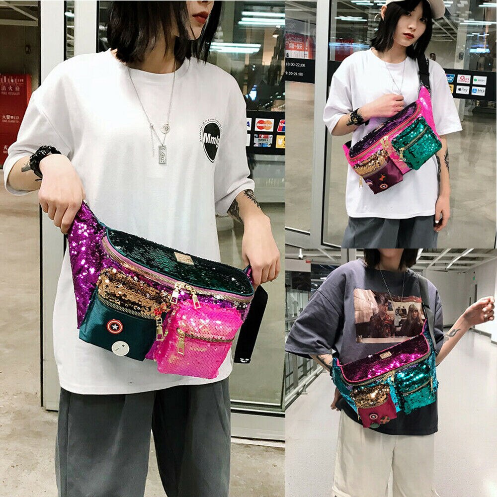 2019 mais novo Hot Presságio Designer Estilo Moda de Rua Bolsas Crossbody Sacos de Viagem Satchel Bolsa de Ombro Shinny Lantejoulas Saco Peito