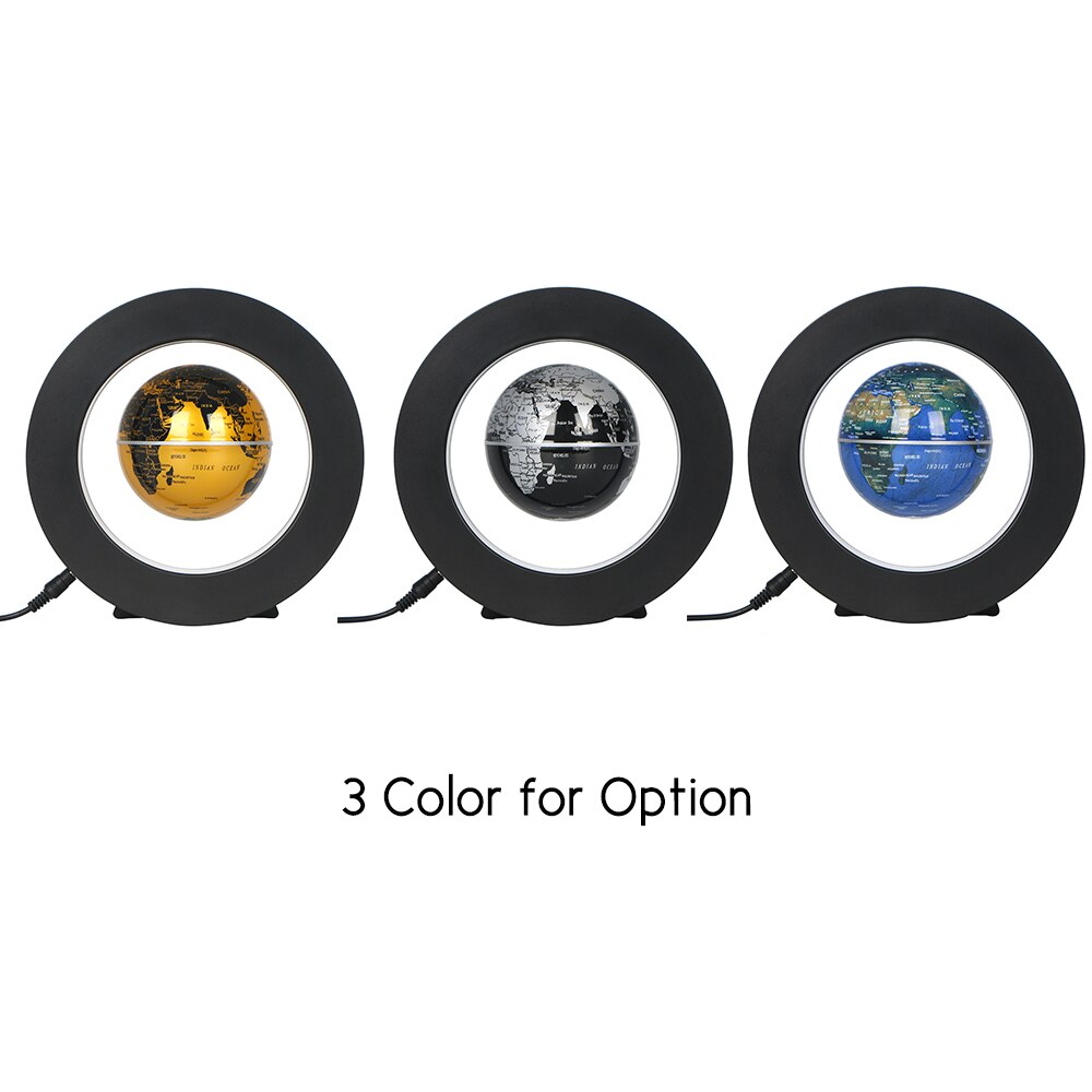 3.5inch Magnetic Levitation Floating Globe World Map Tellurion Anti Gravity with LED Light Round Shape Base for Home Office Desk