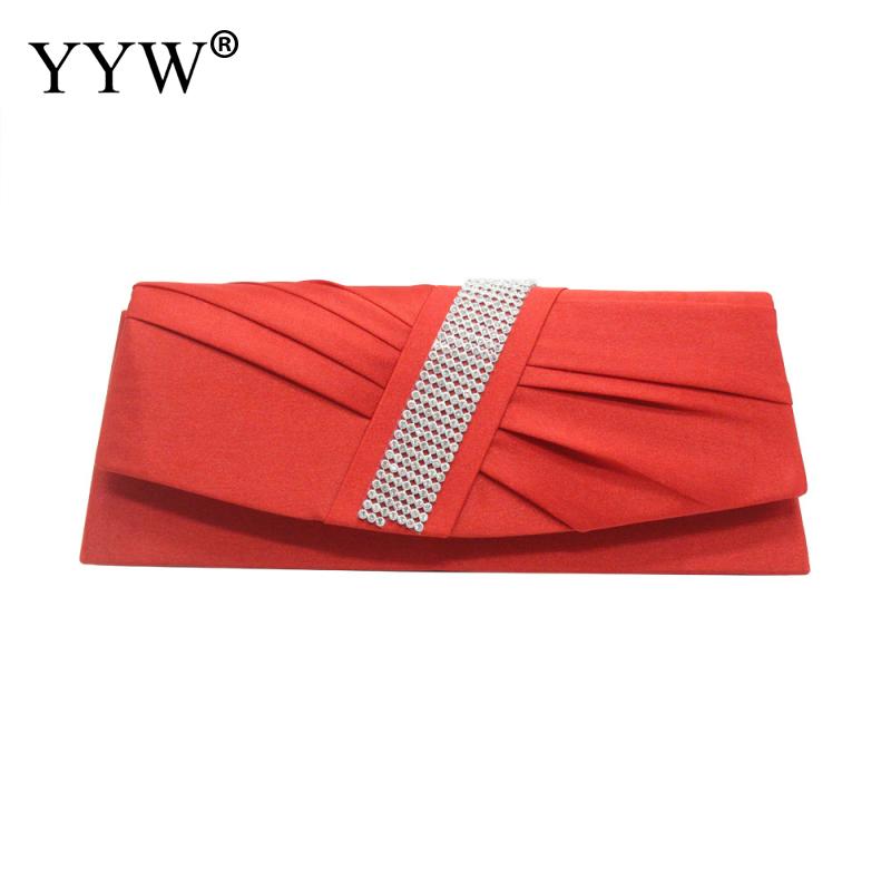 Aprikos dam satin veckad strass kväll clutch väska med kedja dam feminin knuten satin veck kväll clutch väska