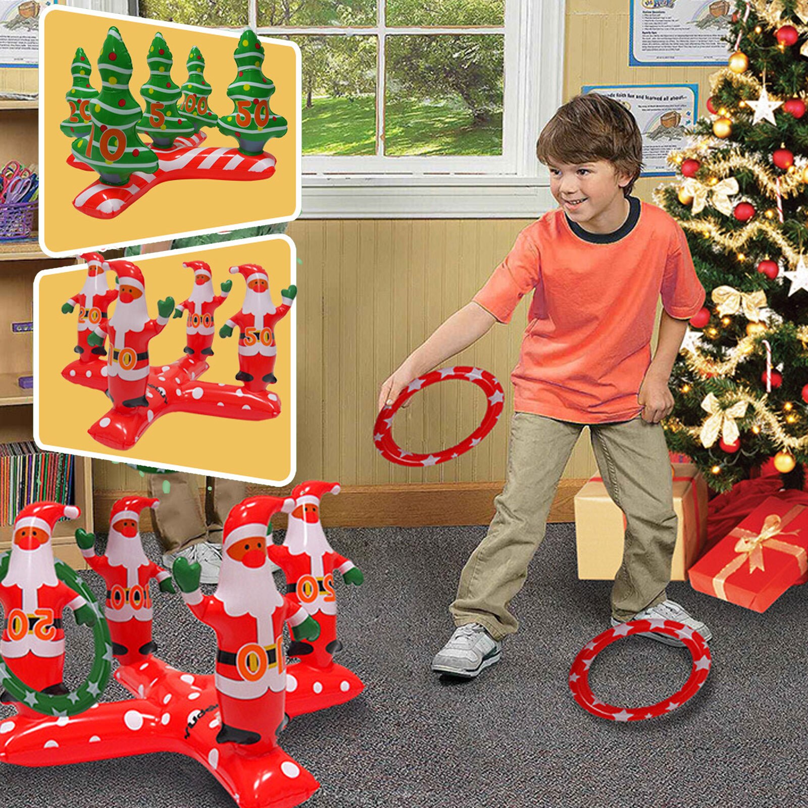 Opblaasbare Gooien Ring Toss Gooi Spel Kerstboom Kerstman Model Spel Voor Kinderen Christmas Party Activiteiten Games