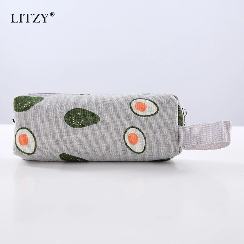 Black Canvas Pencil Case Cute Avocado Pencilcase for Cactus School Pencil Box Polar Bear Pencil Bag School Supplies Stationery