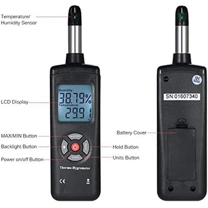 Digital Psychrometer Thermo Hygrometer, High Sensitive Thermo Hygrometer With Dew Point Wet Bulb Temperature Humidity