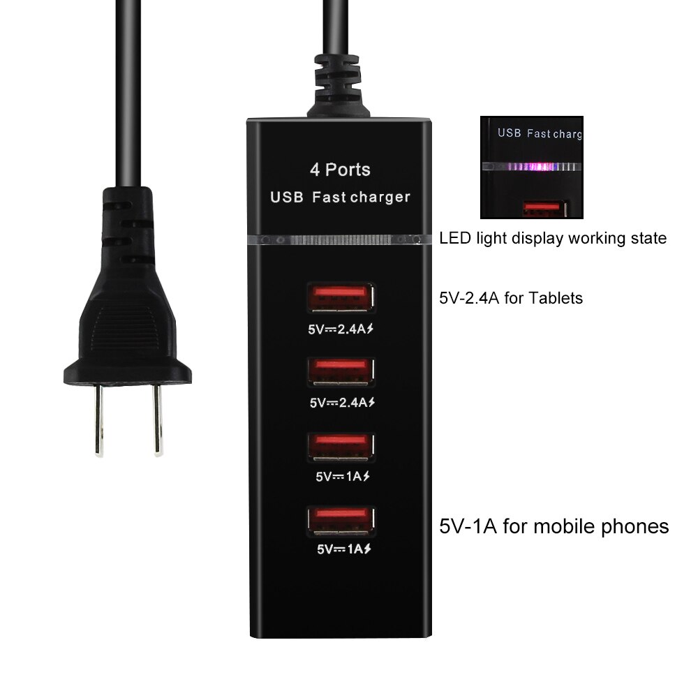 Portable 4 Ports USB Hub Charger Desktop Wall Charger AC Power Adapter EU/AU Plug Slots Charging Extension Socket Outlet