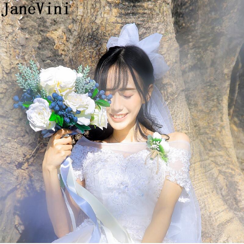 JaneVini White Roses Wedding Bridesmaid Bouquet Ar... – Grandado