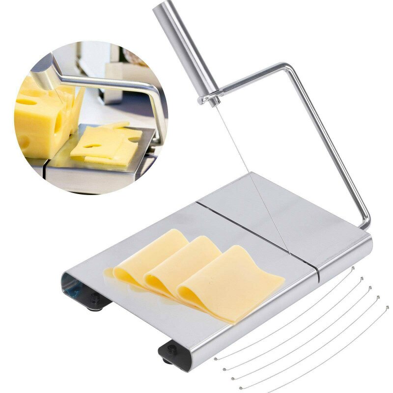 Silver Stainless Steel Cheese Slicer Wire Cutting Cheese Butter Cutter Kitchen Use Easy Clean Handle Slicer Cheese Tool