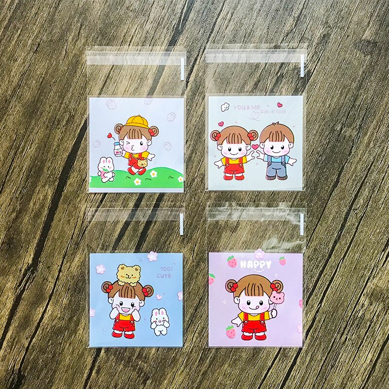 100 Stuks Jongen Meisje Zelfklevende Zakken Bakken Verpakking Ziplock Zak Cookie Snack Snoep Zak 7*7 + 3Cm