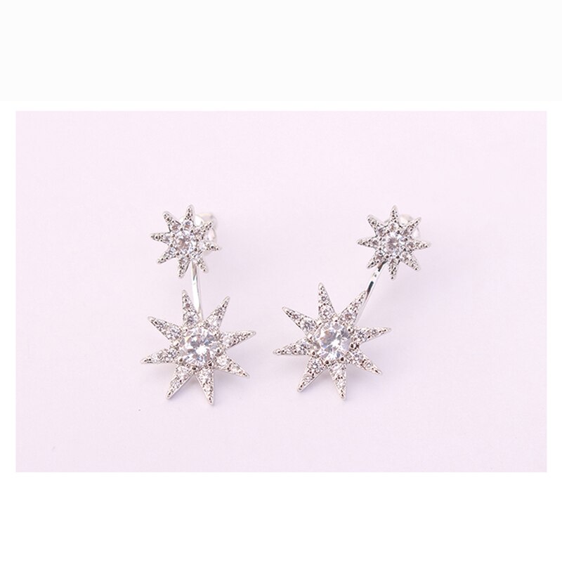 BeBella-pendientes de estrella de piedra redonda para mujer y niña, chaquetas con circonita cúbica, joyería para novia, de cumpleaños