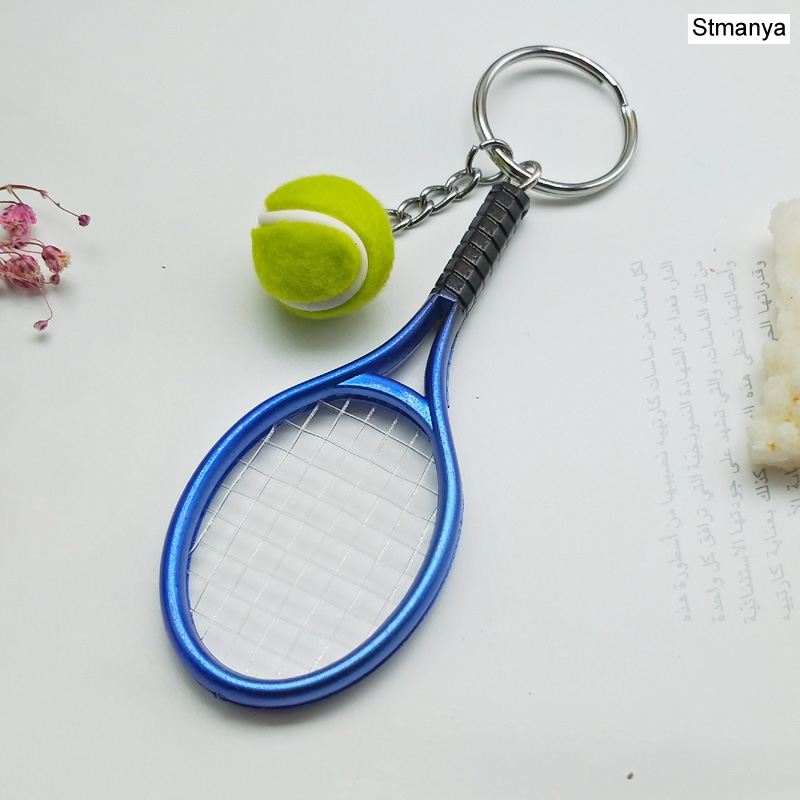 Leuke Sport Mini Tennisracket Hanger Sleutelhanger Sleutelhanger Key Chain Ring Finder Holer Accessoires Voor Tiener Fan #1-17162: Blue