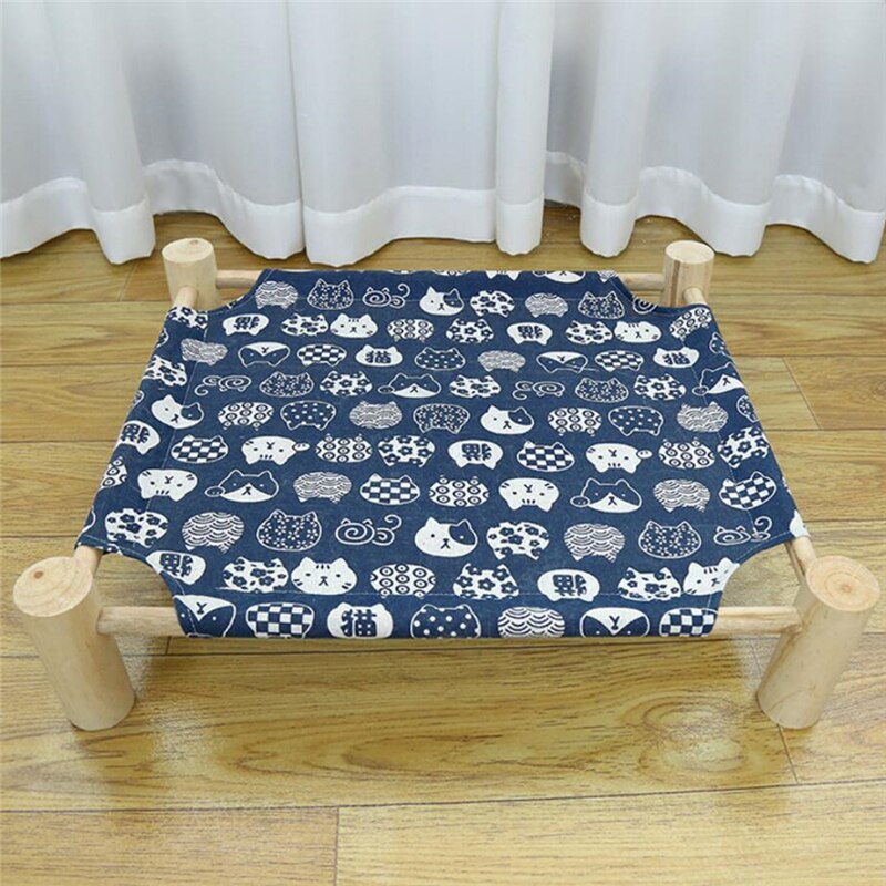 Cama elevada para gatos, cama de hamacas de lona de madera para perros pequeños, conejos y gatos, suministros duraderos para mascotas