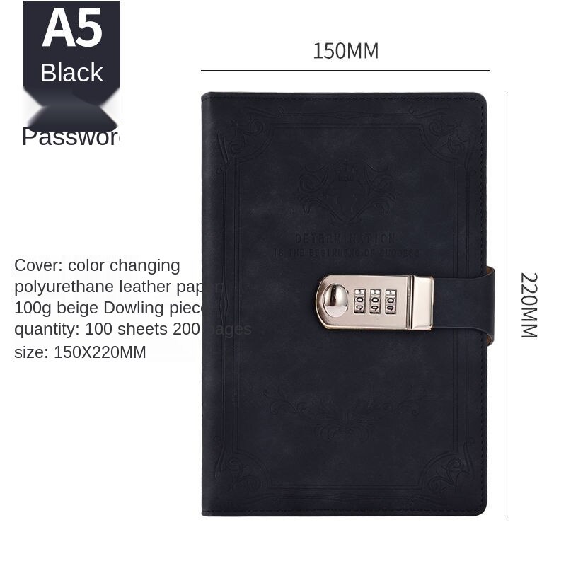 200 pages A5 retro password book with lock diary thickened hand ledger student notepad stationery notebook binder