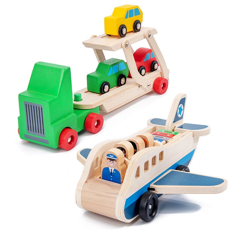 Houten #39 vrachtwagen vliegtuig transportset simulatiemodel speelgoed houten educatief speelgoed voor kinderen