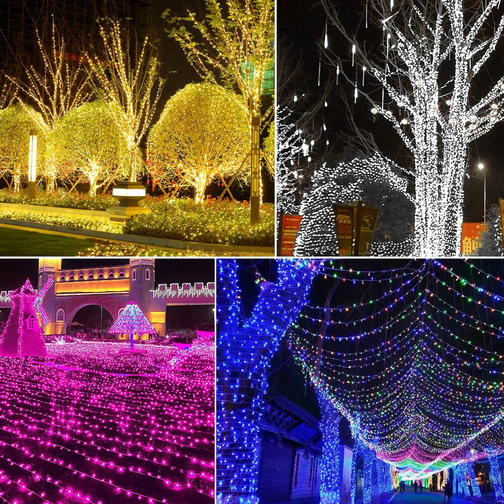 Istapp ljusslinga 220v eu-kontakt trädgård gräsmatta lampa gardin krans för bröllop år dekor uteplats gård landskap led gräsmatta lampor