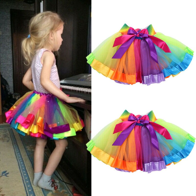 Crianças crianças meninas arco-íris princesa cor saia tule tutu festa mini vestido