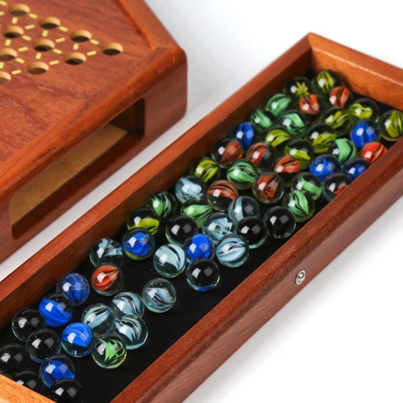 Juego de la familia juego de damas Hexagonal tipo cajonera damas canicas de vidrio de las Damas de madera tablero de adultos niños Interior de almacenamiento