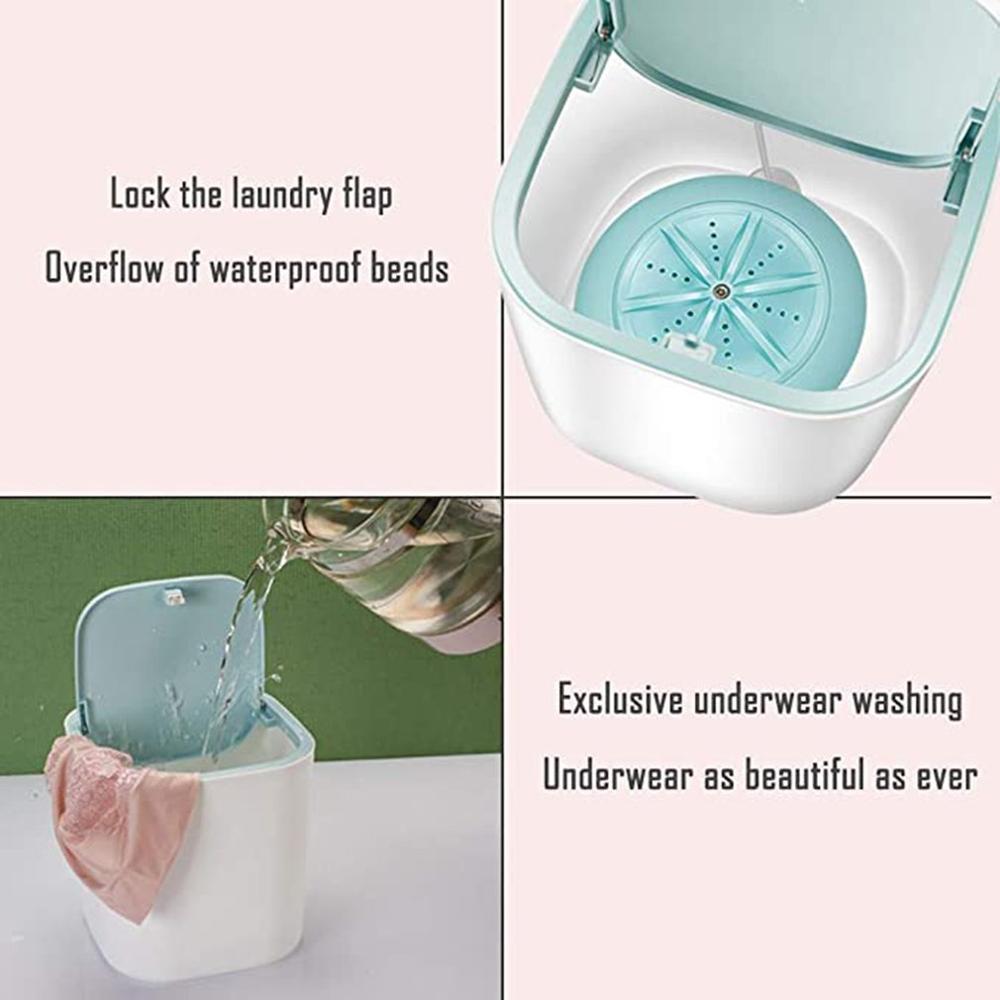 Mini lavadora de ropa interior con turbina ultrasónica, máquina de lavado de mesa con carga Usb, color azul silencioso, para el hogar