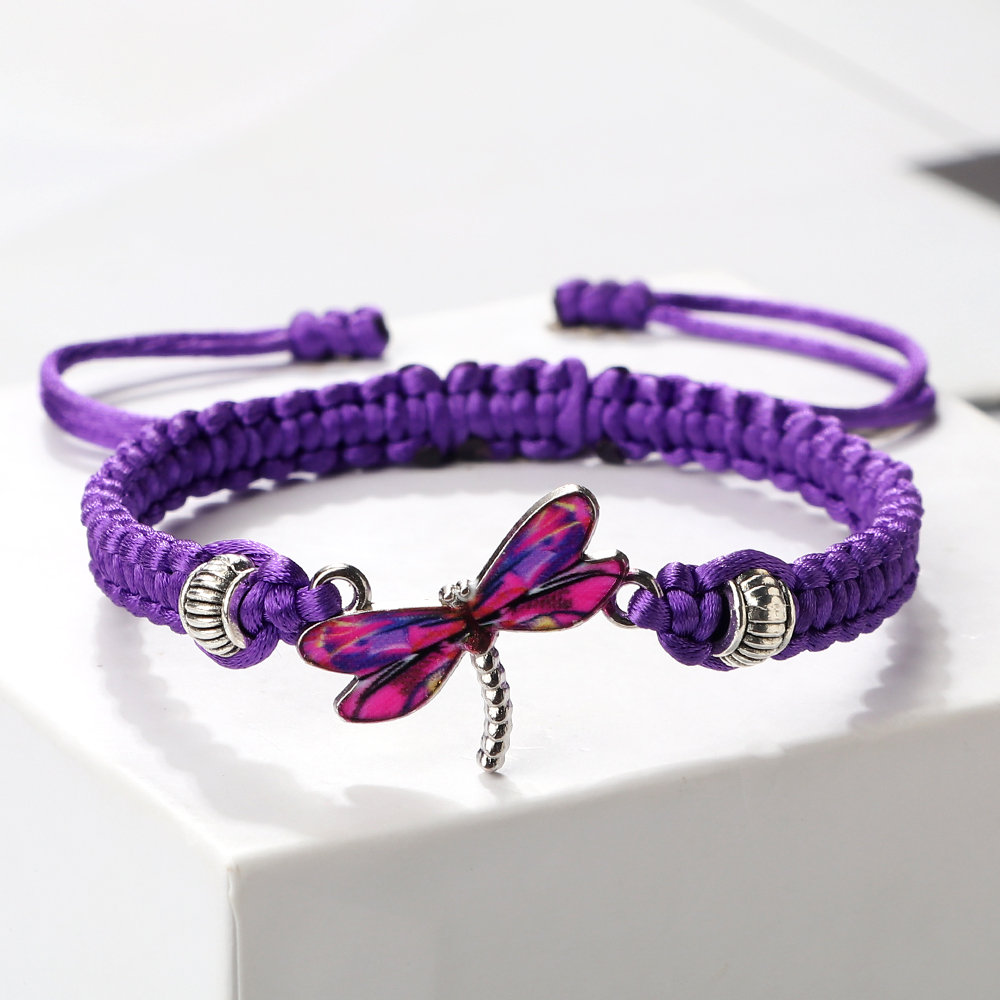 Dragonfly Hanger Gevlochten Armbanden Lucky Paars String Touw Vrouwen Mannen Mode-sieraden Handgemaakte Verstelbare Armbanden Charm: Kobalt Violet