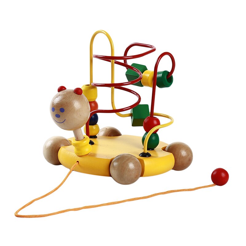 Baby Besds Toys Wooden Baby Animal Pull Car Children Toy Around Beads Maze Wire Circle Game Kids