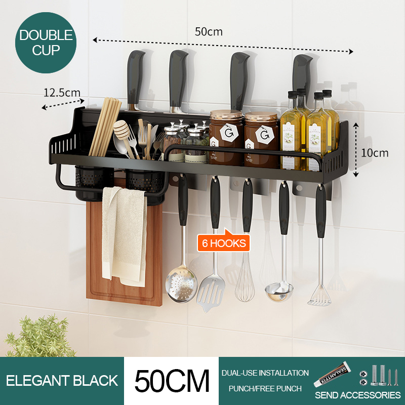 Kichen Organizer Zauberstab-montiert Gewürze Raum Regal Aluminium Multifunktions Kichen schlagen-freies Regal Lagerung Organizer Gestell für Gewürz: doppelt Tasse-50cm