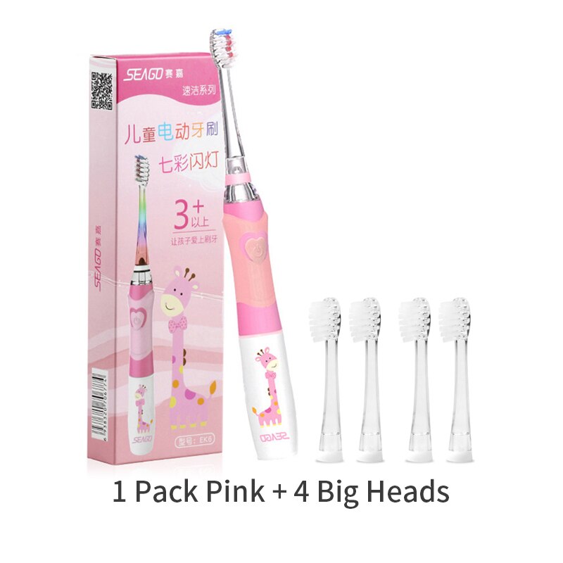 Seago-cepillo de dientes eléctrico para niños, linterna LED de colores, 16000 golpes, resistente al agua, alimentado por batería: Pink 4bigheads
