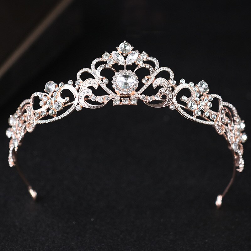 Bride Diamond Crown Wedding Bridal Tiaras Crystal Headband Tiara And Crown For Women Party Crowns Wedding Hair Accessories HG233: Rose Gold