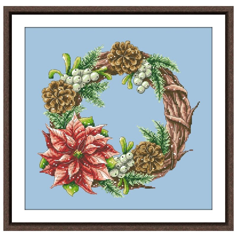 Christmas red flower wreath cross stitch kit package 14ct 11ct sky blue fabric cloth cotton thread embroidery DIY handmade