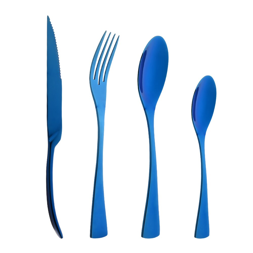 Zilverwerk 4 Stks/set Bestek Set Mes Vorken Lepels Diner Set Keuken Spiegel Servies Set 304 Roestvrij Staal Servies Set: Blue