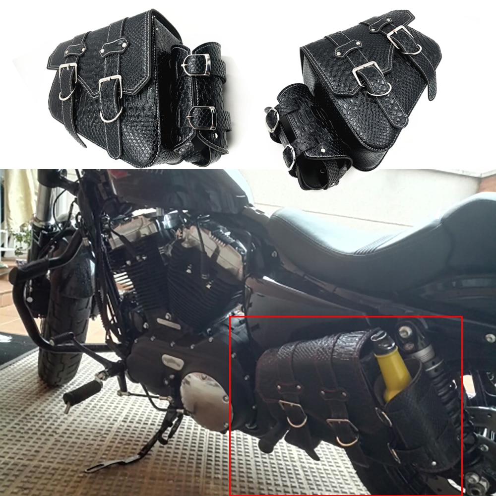 Pu læder motorcykel venstre højre sadeltasker sort værktøj opbevaringspose flaske hold til harley sportster