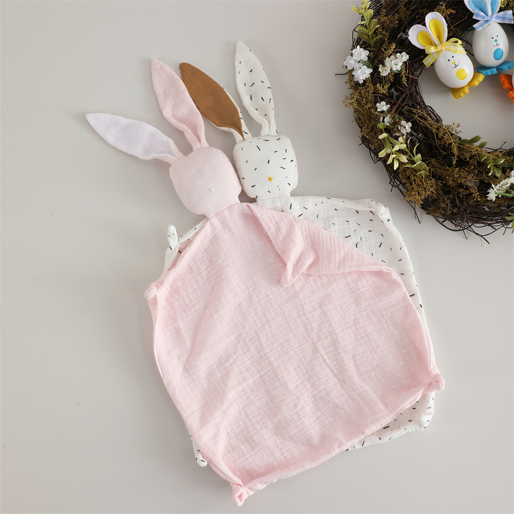 Manta de seguridad de conejito para bebé, niño y niña, muselina de algodón suave y transpirable, juguete de peluche de lunares para recién nacidos