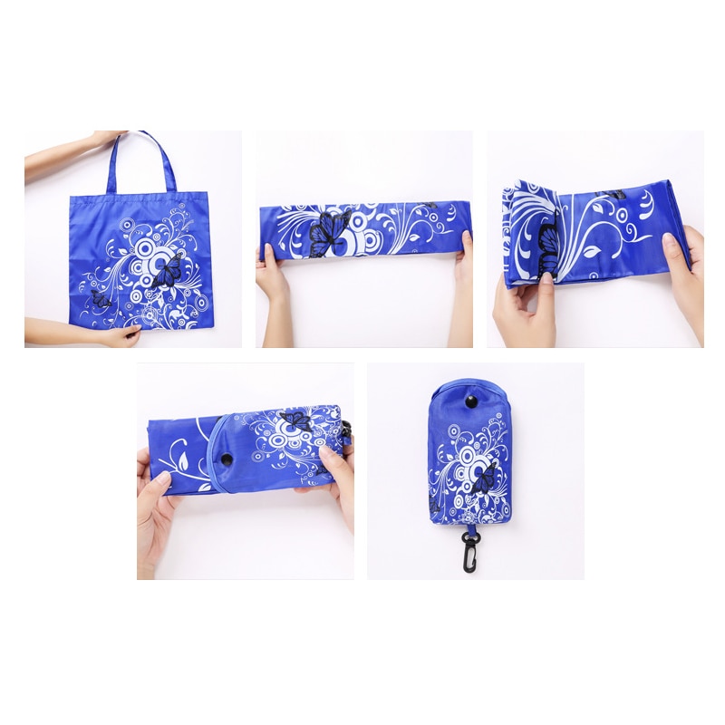 Bolsas de compras reutilizables impermeables para mujer, bolso plegable Oxford, tela de Estampados de flores de mariposa ecológica, bolsa de la compra