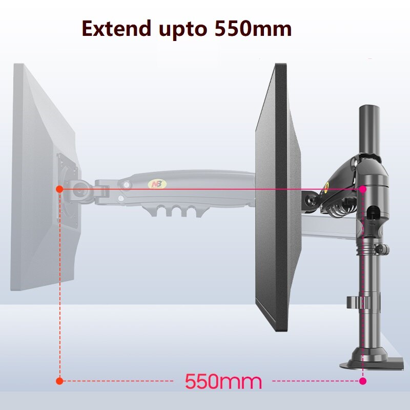 NB North Bayou H160 Stack Monitor Mount Stand Full Motion Swivel Gas Spring Screen Arm for 17&quot;-27&#39;&#39; and 2-9kg Computer Monitor