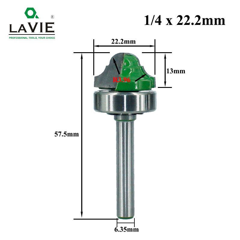 LAVIE-broca de rodamiento de línea de madera, cortador de fresado para tallado de madera, 6,35mm, vástago doble, Ogee romano, 1 ud., MC01180: 22.2mm
