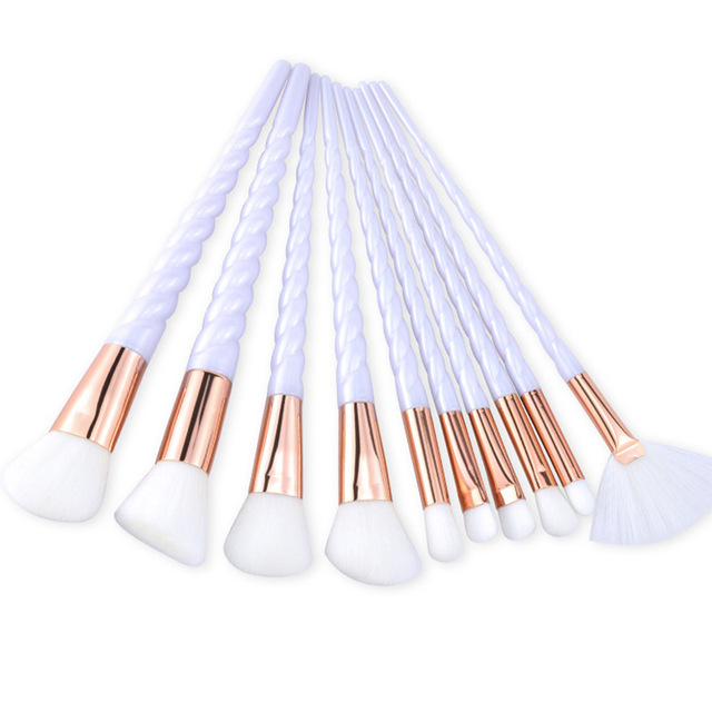 Ensemble de 10 pinceaux de maquillage licorne pour fond de teint, poudre, fard à paupières, sourcils, outils cosmétiques: Jaune