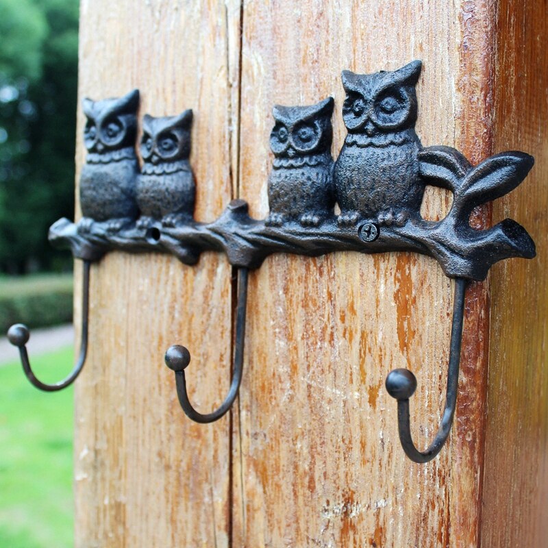 European Style Retro Cast Iron Art Hook Wall Hanging Coat Hook Owl Home Garden Decoration