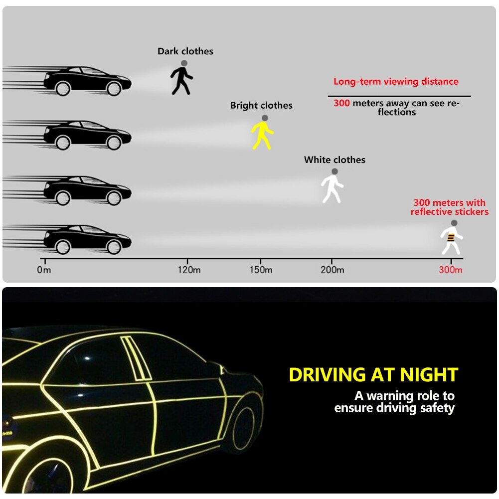 1Cm * 8M Fiets Reflecterende Stickers Nacht Reflecterende Veiligheidswaarschuwing Conspicuity Tape Film Sticker Strip Fiets Accessoires