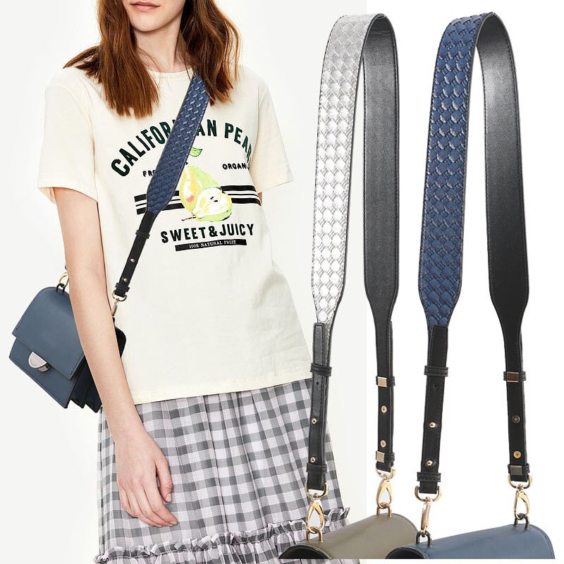 Mærke vævemønster justerbar taske bred rem kvinders læder skulder crossbody rem taske tilbehør